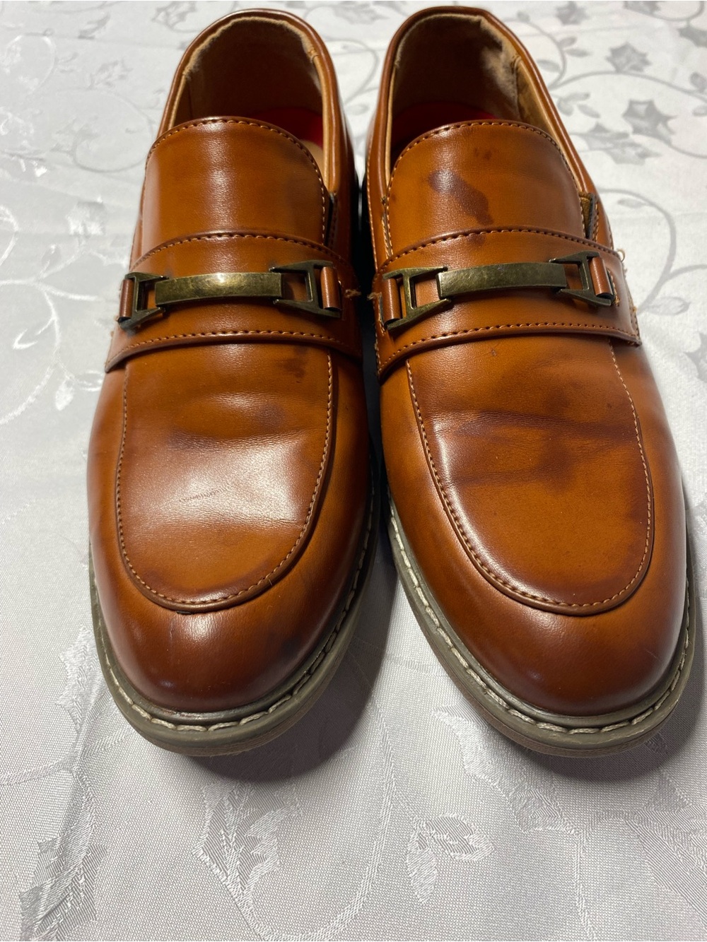 Youth Tan Dress Loafers with Metal Bit Accent